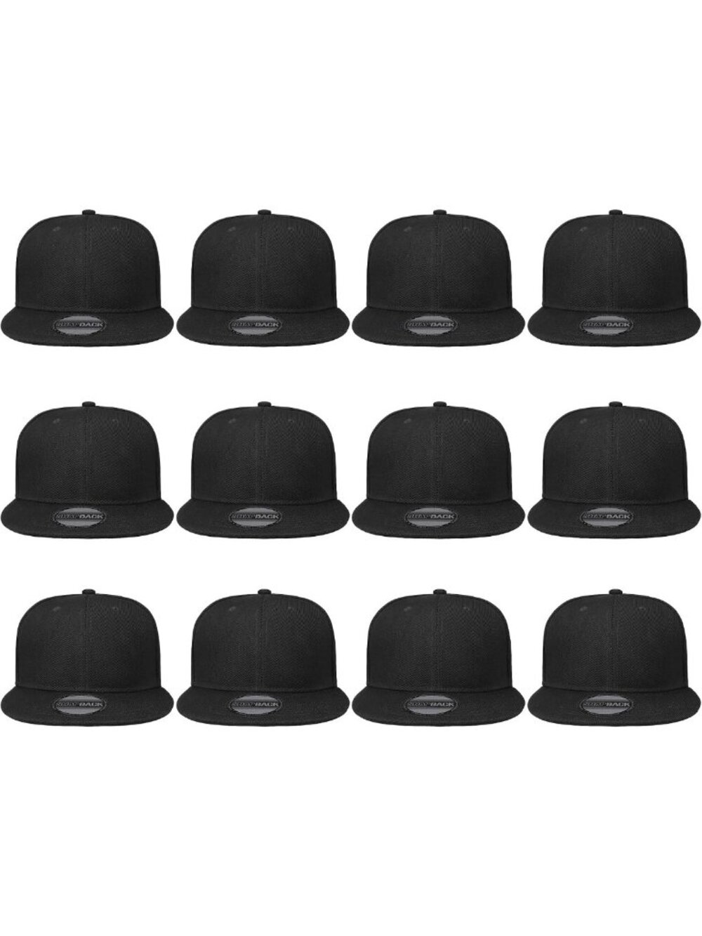 12-Pack Adjustable Flat Brim Snapback Baseball Caps - Plain Blank Styles